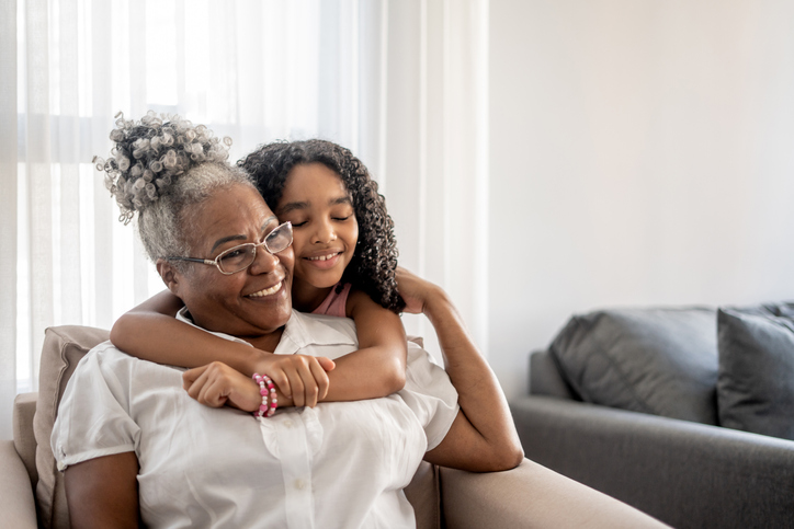 elderly woman and child